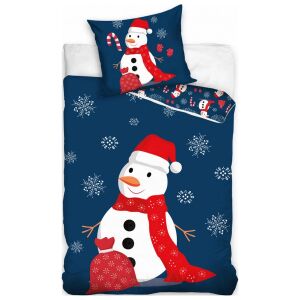 Winter themed bedding set with snowman design. Duvet cover and pillowcase with snowflakes. - Carbotex Bedding - Youth and Adult