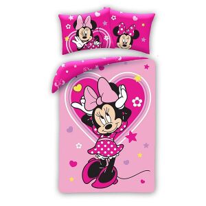 Lenjerie de pat Minnie Mouse LOVE 140x200 cm, husă de plapumă și față de pernă roz cu tematică Disney - Lenjerie de pat - tineri și adulți