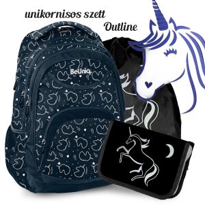 Paso Unikornisos Outline school bag set with backpack and pencil case, unicorn design - School bag set