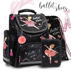 Derform Balerina ergonomic school bag set with ballet shoes design, including backpack, pencil case, and gym bag - School bag set