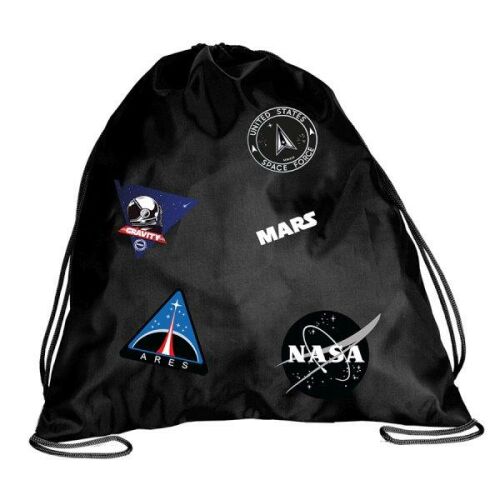 Paso NASA Logos tornazsák, fekete húzózsinóros hátizsák gyerekeknek - Paso