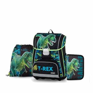 OXYBAG Green T-REX Dinosaur School Bag Set with Backpack, Pencil Case, and Gym Bag - School bag set