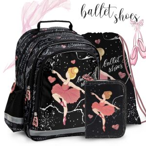 Školský set Balerina Ballet Shoes pre dievčatá, vrátane batohu, peračníka a vrecka na telocvik. - Derform