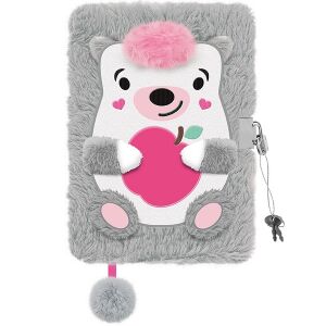 Majewski Plüss napló 3D sünis mintával A5 - Szürke, zárható napló gyerekeknek - Napló