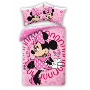 Lenjerie de pat Minnie Mouse 140x200 cm, husă de pilotă și față de pernă roz din bumbac - Lenjerie de pat - tineri și adulți
