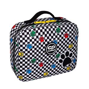 Coolpack Catch Me Lunch Bag - Checkered insulated lunchbox with paw prints - Lunch Bag
