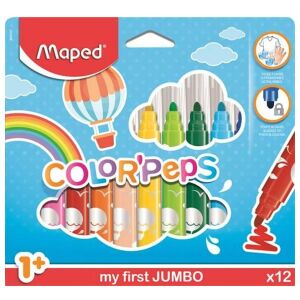 MAPED Color'Peps Jumbo filctoll készlet - 12 szín, mosható tinta - Filctoll