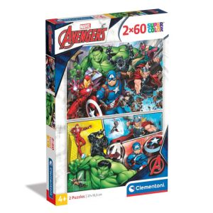 Clementoni Avengers Supercolor Puzzle 2x60 darabos, Vasemberrel, Hulkkal, Amerika Kapitánnyal és Thorral - Clementoni Puzzle