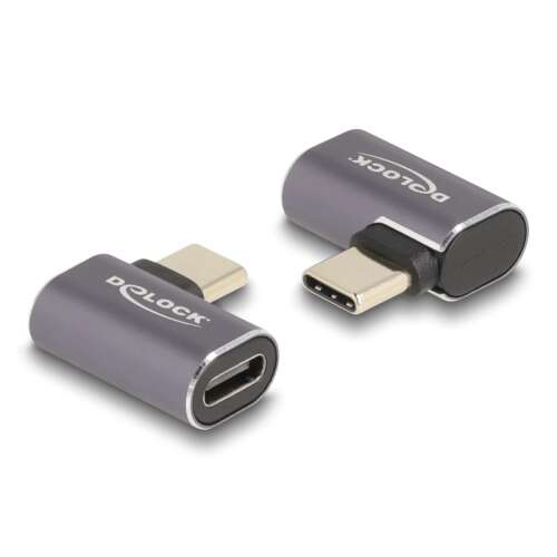 Delock USB Adapter 40 Gbps USB Type-C  PD 3.0 100 W csatlakozódugóval - csatlakozóhüvellyel, ívelt bal / jobb 8K 60 Hz fém 97022595