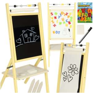 Double-sided chalkboard with magnetic whiteboard, paper roll, and accessories for kids - Drawing Board