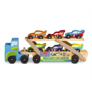 Melissa & Doug Mega versenyautó szállító fa játék teherautó 6 versenyautóval - Melissa & Doug