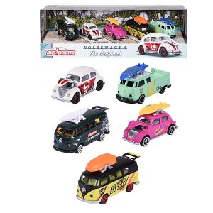 Majorette Volkswagen The Original diecast car set, 5-piece collection of VW Beetle and T1 models - Majorette