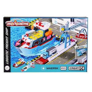 Majorette Creatix Maersk Set de joacă navă de marfă logistică, navă de marfă de jucărie cu macara și camion - Majorette Ambarcațiuni
