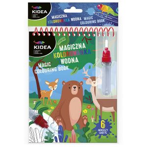 KIDEA Mágikus Vízfestőkönyv - Erdei állatok. Újrafelhasználható színezőkönyv vízfestő tollal gyerekeknek. - Kidea