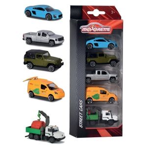 Majorette Street Cars 5 darabos készlet, fém autómodellek, sportautót, pickupot, jeept, furgont és konténerszállítót tartalmaz - Majorette