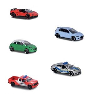Majorette Street Cars 5 darabos szett: Piros sportkocsi, Zöld ferdehátú, Kék autó, Rendőrautó, Tűzoltóautó játékautók - Majorette