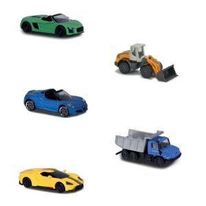 Majorette Street Cars 5 darabos készlet: Sárga, zöld, kék sportautók, teherautó és markoló játékmodellek - Majorette