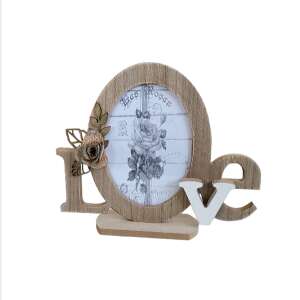 Selowei Love feliratos asztali képkeret, rusztikus fa, ovális fotó, dekoratív lakásdekoráció - Képkeret