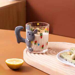 Nyuszi mintás üvegpohár, Selowei, aranyos nyuszi üvegpohár, vicces nyuszi bögre, üvegpohár nyuszi füllel, üvegpohár répa mintával - Pohár