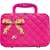 Barbie makeup set in a pink case with a gold bow and a Barbie charm