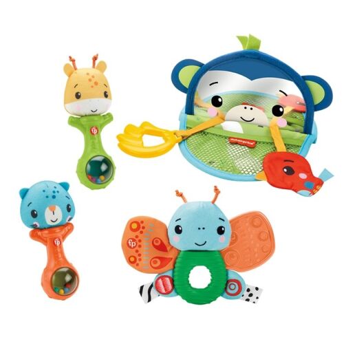 Fisher-Price Hello Senses Gift Set - baby toys with giraffe, leopard rattles, butterfly and monkey activity toys