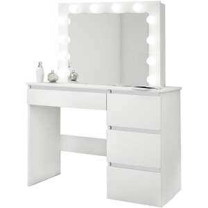 White makeup vanity table with mirror and LED lights, Irina - Dressing Table