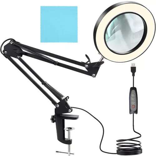 IZOXIS table clamp magnifying lamp with LED light, black