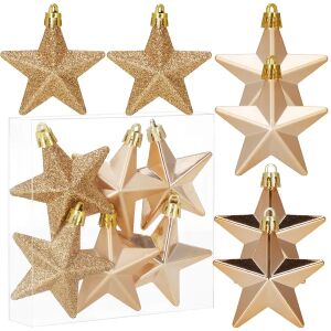 Springos 6 darabos rózsaarany és rózsaszín csillag karácsonyfadísz készlet - Springos