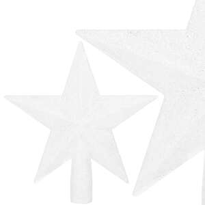 Két fehér csillámos karácsonyfa csillag tetejének közeli képe - Springos