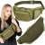 Springos military green waist bag with multiple pockets and adjustable strap, front and back view