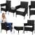 Springos black wicker garden furniture set with 2 chairs and a table, collage