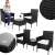 Springos black wicker garden furniture set with 2 chairs and a table, collage