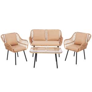 Springos kerti bútor szett "japandi" - 2 szék, kanapé és üveglap tetejű kávéasztal - Springos