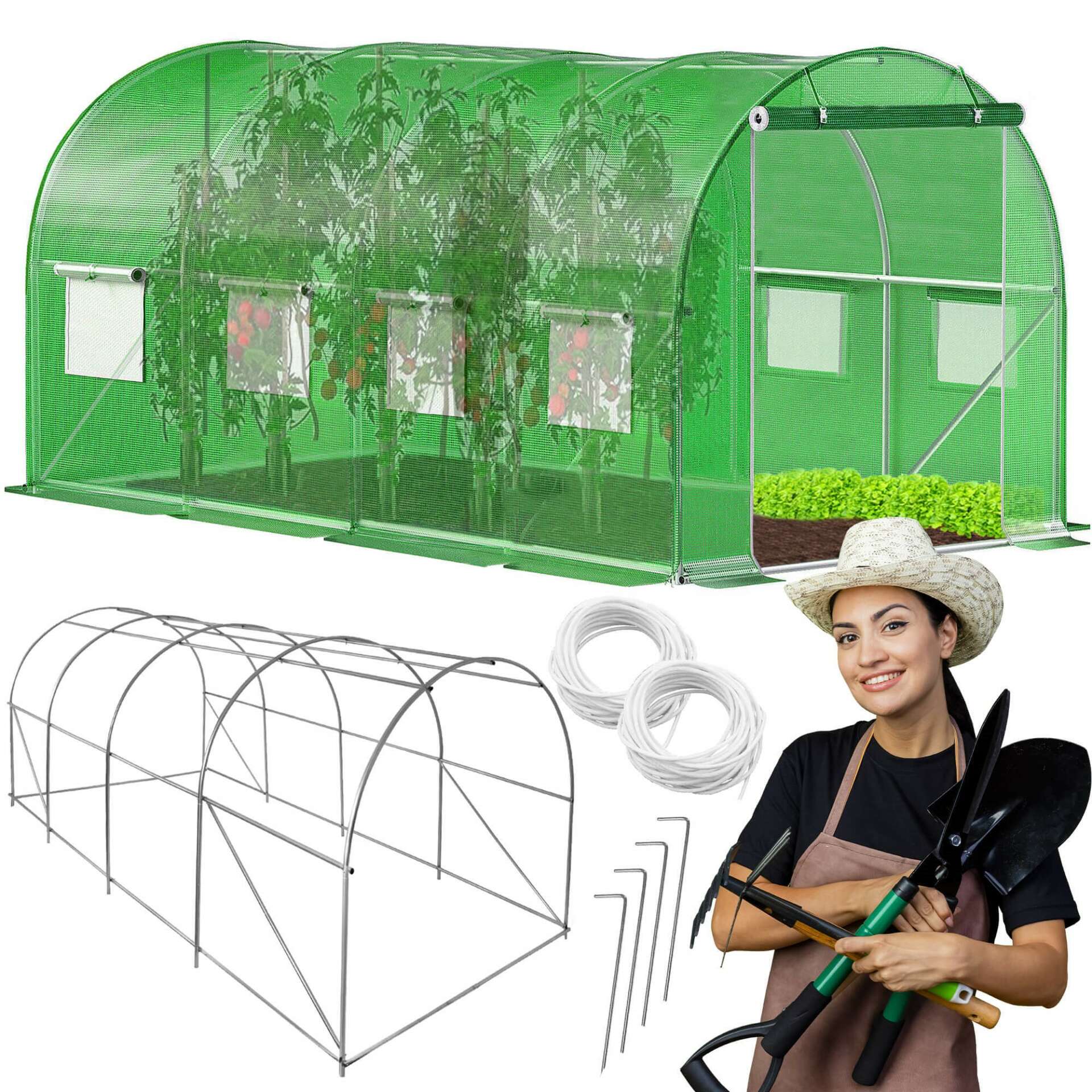 Springos kerti Fóliasátor 4,5x2x2m 140g/m², UV4 szűrővel - Zöld