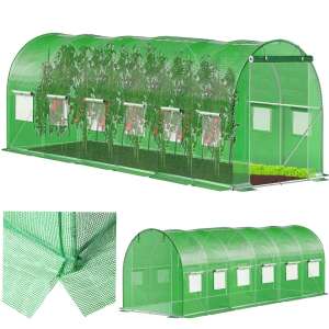 Springos 6 x 3 x 2 m greenhouse with 13 windows, green, UV protection, zippered door, assembly required - Landscaping