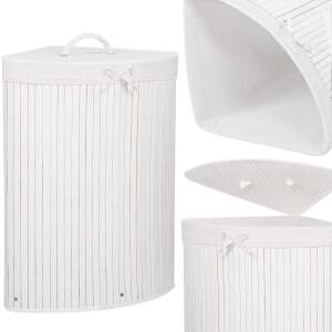 White bamboo laundry hamper with lid, Springos, multiple views - Springos