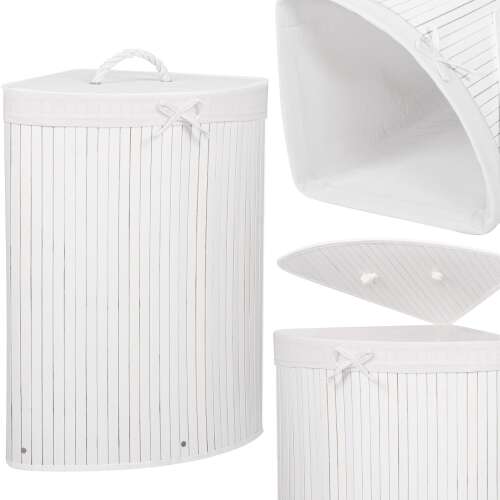 White bamboo laundry hamper with lid, Springos, multiple views