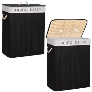 Two Springos bamboo laundry baskets, one open, showing interior. - Springos