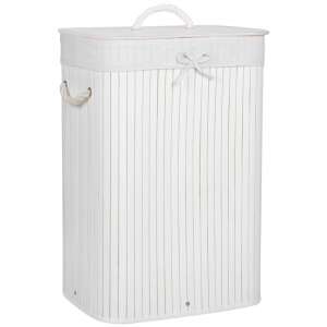 White bamboo laundry hamper with lid and rope handles - Springos