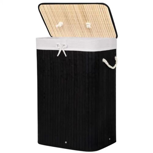 Springos black and beige bamboo laundry hamper with open lid