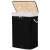 Springos bamboo laundry hamper with lid open, black, 72 liter capacity