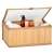 Springos bamboo storage box with lid open, light brown color, filled with toiletries