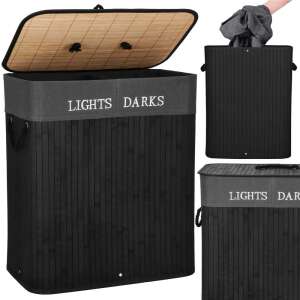 Springos Bamboo Laundry Basket with 2 Compartments, Black and Dark Grey, 100L capacity - Laundry Basket