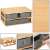 Collage of different views of the Springos storage organizer, showing the bamboo frame and fabric drawers