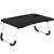 Springos foldable laptop table, black wood look top, white legs with black accents, cup holder, tablet slot, front view