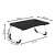 Springos foldable laptop table, dimensions, black wood look top, white legs with black accents, cup holder, tablet slot
