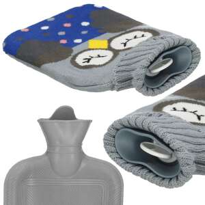 Springos 2L Sticlă cu apă caldă cu capac tricotat - Gri-Albastru, Colaj care prezintă produsul din diferite unghiuri - Springos