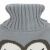 Close-up of Springos grey knitted hot water bottle cover with owl design
