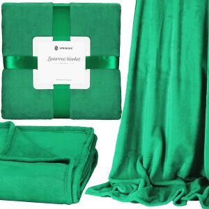 Pătură fleece verde Springos, 200x200 cm, aruncare moale și caldă - Pături