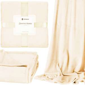 Springos cream blanket 200x220 cm, soft polyester throw, folded and draped - Bedding